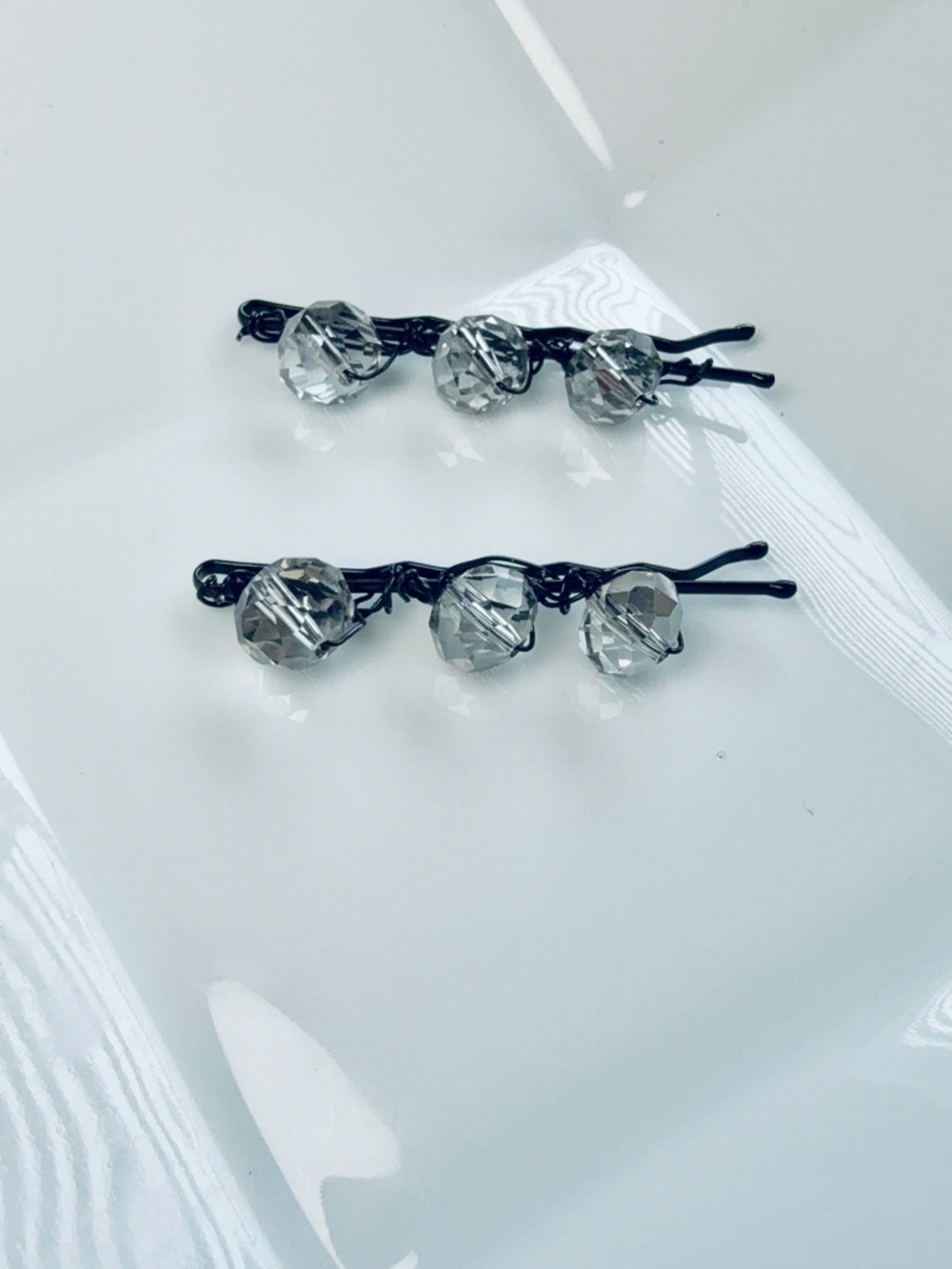 Faceted Smoky Beaded Bobby Pins
